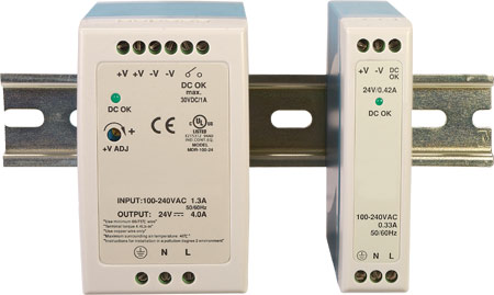 SL-PS Series Power Supplies : Power Supplies, Space Saving DIN Rail Mounting, 10 to 100 Watt for 5, 12, 24 & 48 VDC
