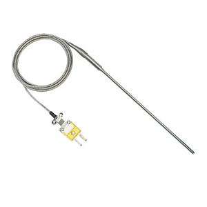 Rugged Thermocouple Transition Joint Probe with Stainless Steel Braid over PFA Lead Wire and Miniature Male Connector/Cable Clamp | TJ36-SB Series